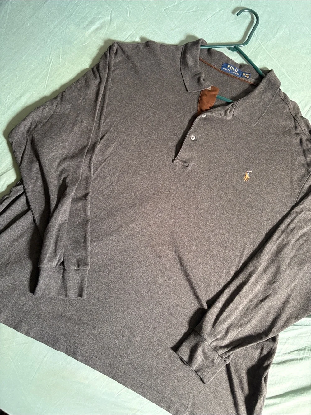 Polo by Ralph Lauren Long-Sleeve Polo Shirt in Charcoal Gray
